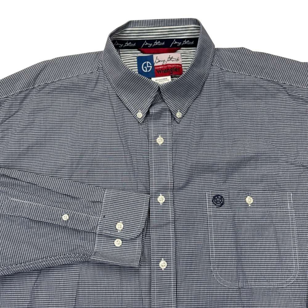Wrangler George Strait Cowboy Cut Navy Gingham Button Down Shirt XXL MGS33BM